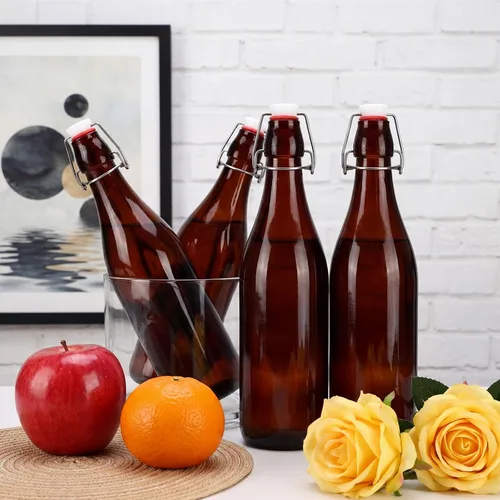Vista 5 de Aoriher 12 botellas de vidrio ámbar de 25 onzas, botellas de vidrio con tapa abatible con tapas herméticas para cerveza casera, extracto
