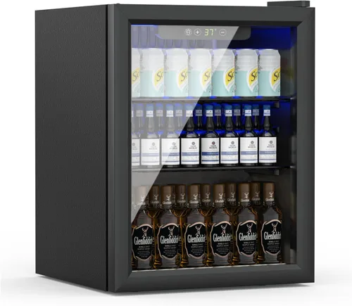 Vista 8 de Erivess - Refrigerador compacto independiente para bebidas, mini refrigerador para 24 latas/0.9 pies cúbicos con puerta frontal de vidrio reversible