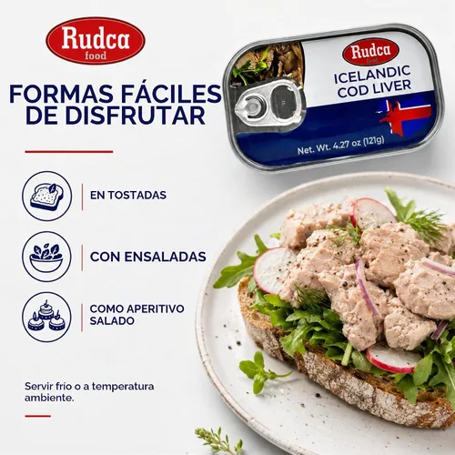 Vista 7 de Rudca Food Hígado de bacalao islandés en aceite propio, 4.27 oz, paquete