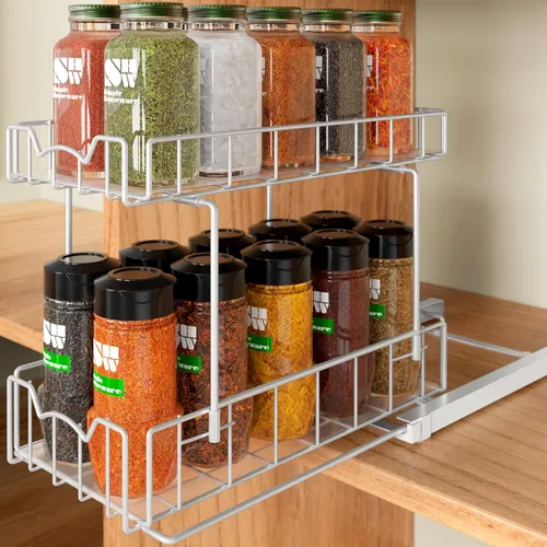 Vista 7 de Simple Houseware Estante de especias de 2 niveles, cajón deslizante para Negro