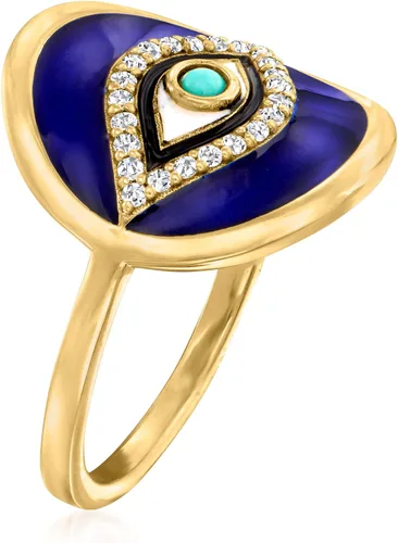 Vista 3 de Ross-Simons Anillo de 0.10 quilates con topacio blanco y esmalte multicolor con turquesa en oro de 18 quilates sobre ley, Piedra preciosa, turquesa