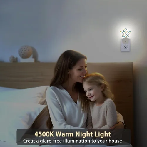 Vista 5 de Luces Nocturnas de Dinosaurio de Dibujos Animados que se Enchufan en la Pared, Lámpara Inteligente con Sensor de Anochecer a Amanecer para Dino