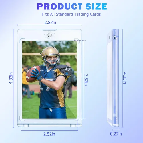 Vista 3 de Juego de 100 fundas magnéticas para tarjetas, 35 fundas de una sola tocada, protectores de tarjeta de plástico duro con carga superior para béisbol