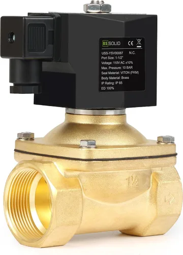 Vista 21 de U.S. Solid Válvula solenoide de latón de 1/2" -110V 120V AC, normalmente cerrada, válvula eléctrica de 10 bar para agua, aire, diesel