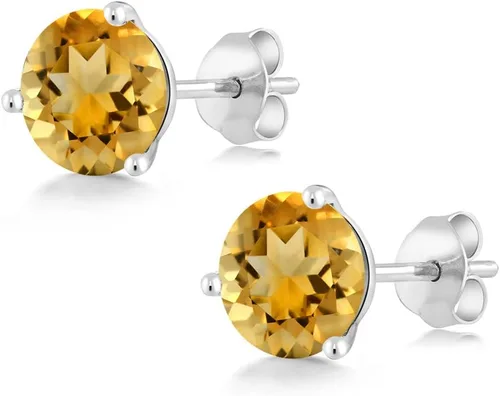 Vista 176 de Gem Stone King Aretes de oro de 14 quilates, 0.236 in, piedra natal redonda, Martini, 3 puntas, aretes de oro para mujer