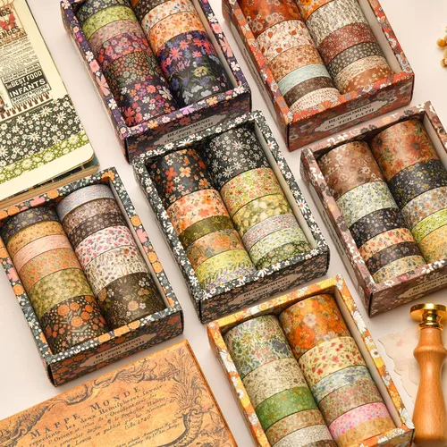 Vista 7 de 12 rollos de cinta washi con flores, juego de cinta adhesiva artística floral, cinta decorativa de jardín en flor para manualidades, niños, álbumes