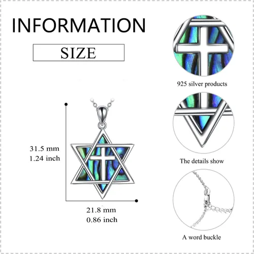Vista 61 de YFN Collar de estrella de David de plata de ley, concha de abulón, árbol de la vida, joyería judía, regalos para mujeres y hombres