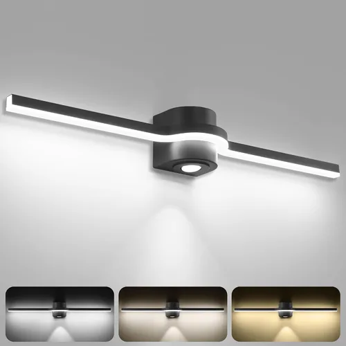 Vista 8 de SOLFART BK-3C - Luces LED de tocador para baño, lámparas de baño negras, 3 colores de temperatura regulable de 48 pulgadas