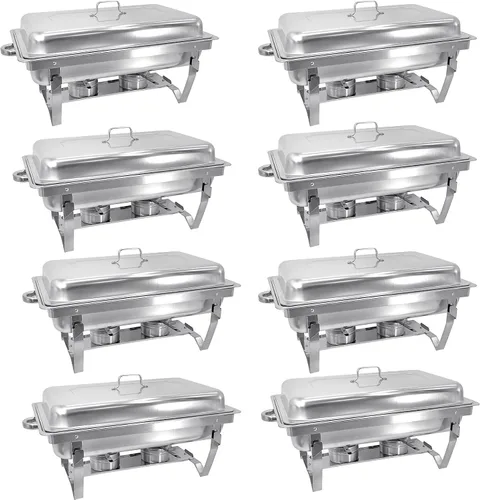 Vista 13 de Juego de 2 platos de 8 cuartos de galón para buffet de acero inoxidable, juego completo de calentador de alimentos con bandeja de agua
