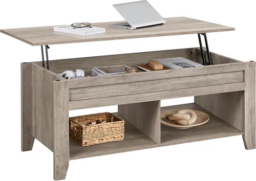 Vista 12 de Yaheetech Mesa de centro de madera negra elevable, con almacenamiento oculto y 2 estantes abiertos para sala de estar, recepción, oficina, 39.5