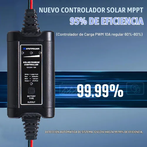 Vista 4 de ATEM POWER - Controlador de carga solar MPPT de 10 A, controlador de panel solar portátil inteligente de 12/24 voltios para paneles solares