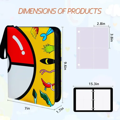 Vista 2 de Yebicola Card Binder for Pokemon Trading Cards 4 Pocket, 400 Pockets Card Albums with 50 Sleeves, Zipper Binder Holder Waterproof Leather Cover