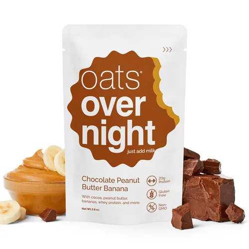Vista 7 de Oats Overnight Chocolate Peanut Butter Banana - Avena durante la noche con 20 g de proteína, batido proteico de desayuno alto en fibra - Harina