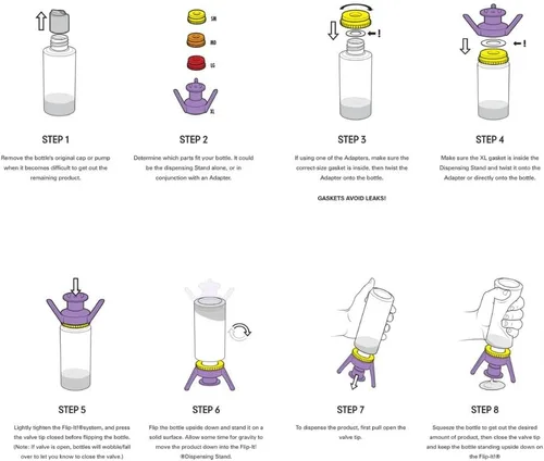 Vista 3 de Flip-It! Versátil kit de vaciado de botellas, edición pastel, 6 kits completos, transferencia eficiente de líquidos y perfecto para regalar, 1 tapa