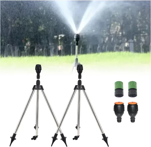 Vista 8 de Aspersor de trípode giratorio, rociador de riego automático de 360 grados, aspersor giratorio de gran área, aspersor giratorio ajustable con soporte