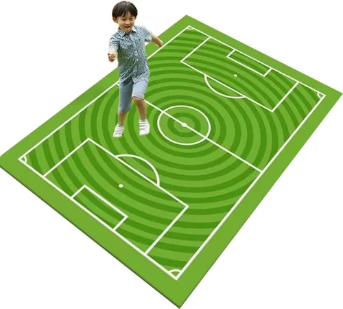 Vista 11 de Alfombra de campo de fútbol infantil de 2 x 3 pies para dormitorio de niños, alfombra de campo de fútbol verde antideslizante, alfombra