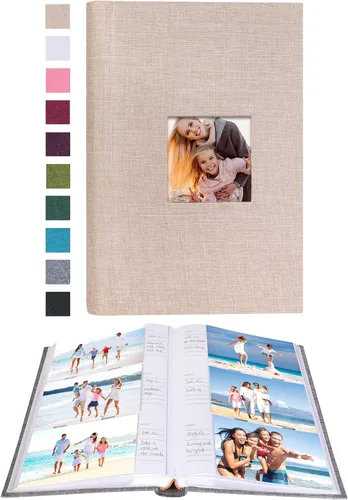 Vista 8 de Mublalbum - Pequeño álbum de fotos 4x6 con cubierta de lino y áreas de notas, libro de fotos con bolsillos verticales para boda, familia, bebé
