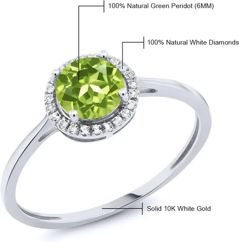 Vista 46 de Gem Stone King Anillo de compromiso de boda de oro blanco de 10 quilates con piedra natal y halo de diamantes Redondo de 0.236 in Anillo de oro