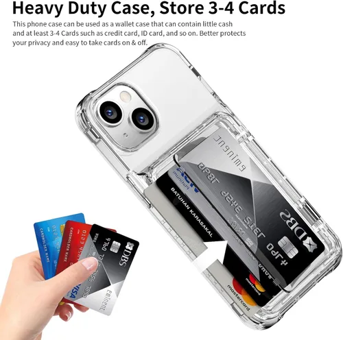 Vista 3 de ACANDYA Funda protectora transparente para iPhone 15 Plus, funda protectora para tarjetas de crédito, resistente a los golpes, antiarañazos