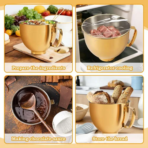 Vista 5 de KitchenAid - Tazón de mezcla de 5 cuartos de galón para batidoras de pie, tazón de acero inoxidable de grado alimenticio con mango y cierre, Dorado