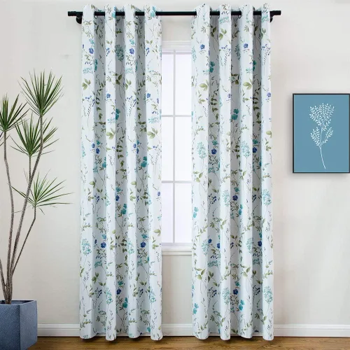 Vista 15 de Linentalks Juego de 2 paneles de cortinas opacas florales de 63 pulgadas de largo, cortinas opacas cortas con aislamiento térmico para sala