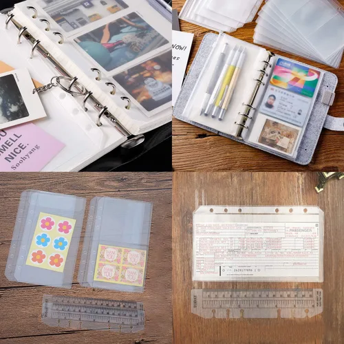 Vista 2 de 32 bolsillos para carpeta, tamaño A6, 6 agujeros, con cremallera, para carpetas de 6 anillas, bolsas de hojas sueltas, bolsa de PVC impermeable