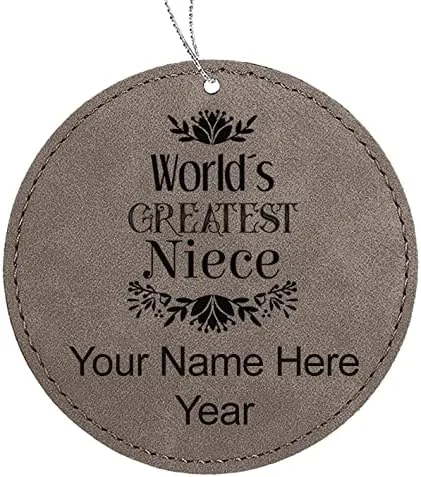 Vista 8 de LaserGram Personalized Christmas Ornament, World's Greatest Niece, Faux Leather, Custom Laser Engraved Gift Idea (Round Shape, Black with Gold)