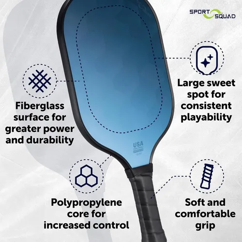 Vista 2 de Sport Squad Pickleball Paddles Set of 2 and Single Paddles - Lightweight, Durable & High-Performance Playability - Enhanced Grip & Power - USA