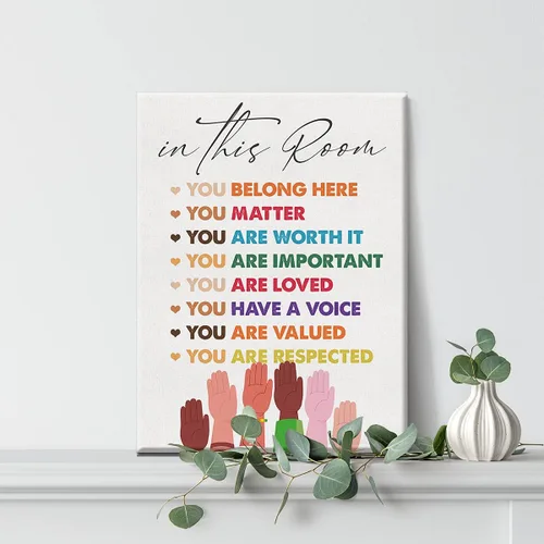 Vista 5 de Arte de pared inspirador de diversidad en esta habitación, lienzo de acuarela, impresiones para decoración de pared de aula, oficina, enmarcado