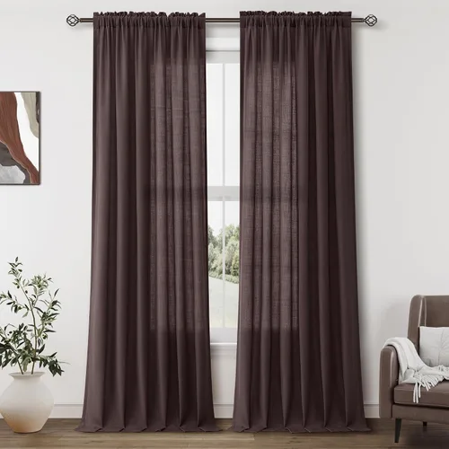 Vista 92 de Cortinas de lino verde aguamarina de 84 pulgadas de largo, juego de 2 paneles semitransparentes con bolsillo para barra para comedor, decoración