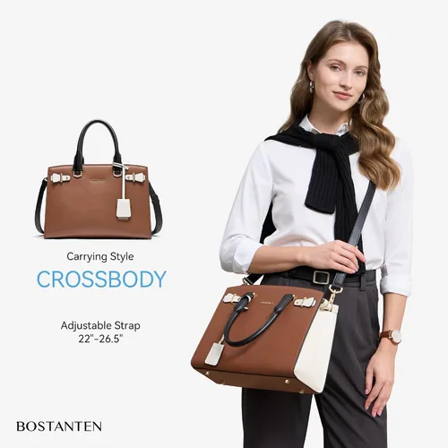 Vista 3 de BOSTANTEN Bolso de cuero para mujer, bolso bandolera con asa superior