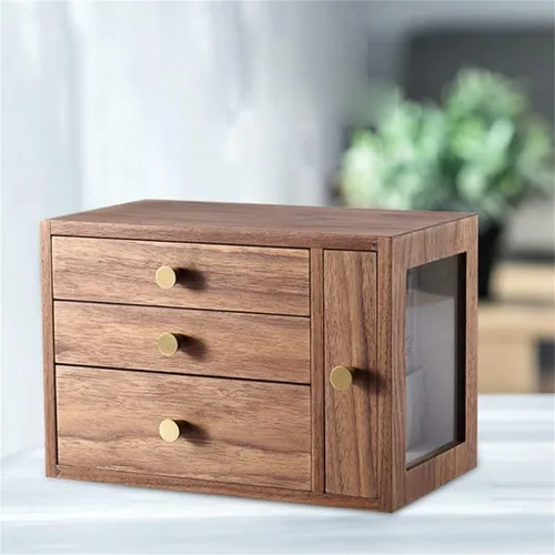Vista 3 de TREXD - Caja organizadora de joyería de madera para cajones, aretes, anillos, pulseras, collares, joyas