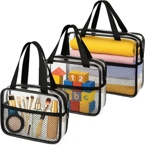 Vista 10 de XEWEA Bolsas de Aseo Transparentes de Viaje, Paquete de 3 Bolsas de Maquillaje Transparentes Aprobadas por TSA para Hombres y Mujeres, Kit