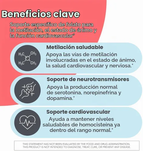 Vista 4 de Cápsulas Metabolic Maintenance de L metifolato activo, 0.007 oz, 90 cápsulas
