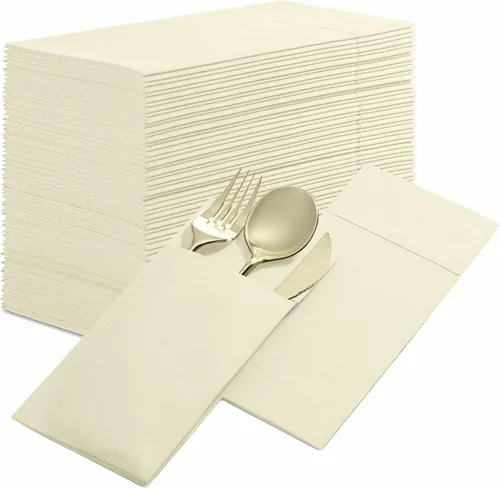 Vista 18 de Paquete de 50 servilletas desechables de lino con bolsillo integrado para cubiertos, color rojo brillante, como servilletas de papel para Navidad