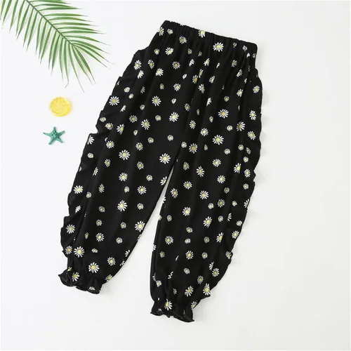 Vista 2 de Pantalones largos básicos básicos de algodón con lunares y lunares para niños y niñas pequeños