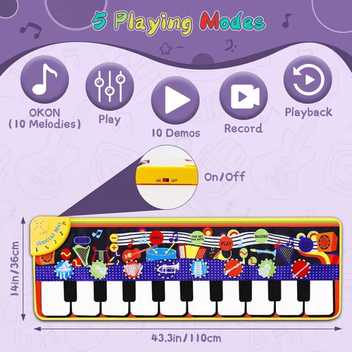 Vista 2 de Alfombrilla de piano musical para niños pequeños – 28 sonidos musicales de suelo, piano teclado, danza, juguete y regalo para niños de 1 a 5 años