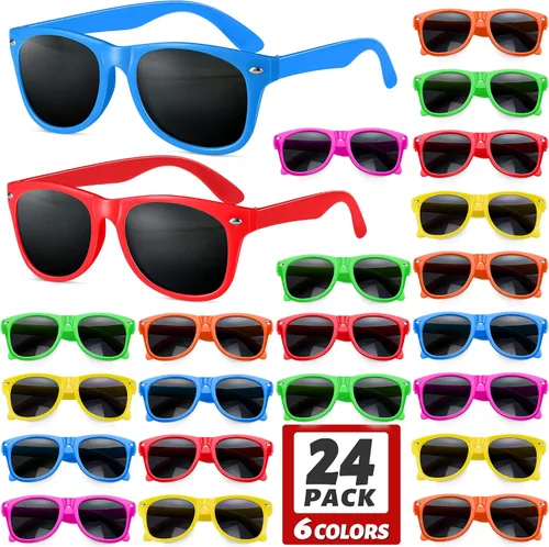 Vista 8 de GINMIC Gafas de sol para niños, regalos de fiesta, paquete de 12 lentes de sol neón para niños, niños y niñas, gran regalo para suministros