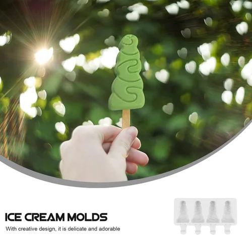Vista 9 de Moldes para paletas de hielo para árbol de Navidad, bandejas reutilizables de 4 ranuras para paletas de hielo con moldeador de fácil liberación