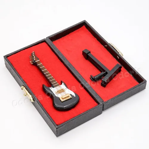 Vista 8 de Odoria 1/12 Guitarra Eléctrica Miniatura Casa de Muñecas Instrumentos Musicales Accesorios, Negro