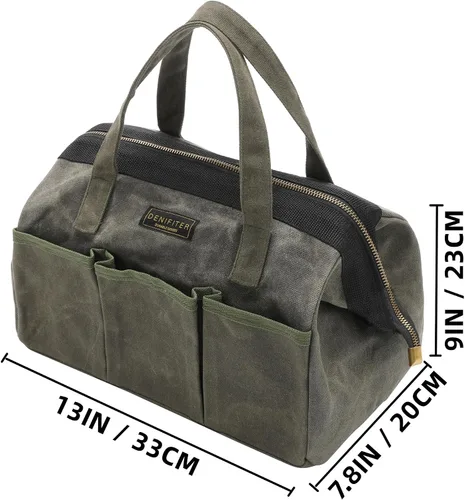 Vista 2 de Bolsa de herramientas de 13 pulgadas, bolsa de herramientas de boca ancha resistente al agua de servicio pesado, bolsa de herramientas con asa
