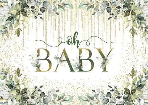 Vista 2 de Avezano Telón de fondo verde para baby shower, fondo de fotos de bebé Oh Baby, eucalipto verde, baby shower, fiesta, decoración de mesa de pastel
