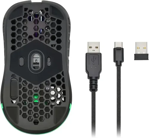 Vista 6 de Monoprice Hyper-K - Mouse inalámbrico ultraligero para juegos, sensor óptico PixArt, ofrece 6 configuraciones de DPI programables, Dark Matter