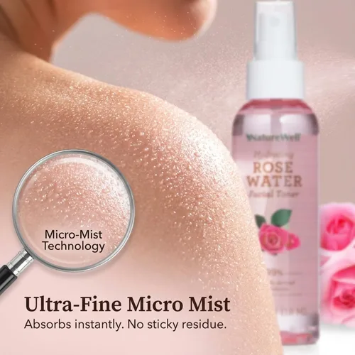 Vista 6 de NATURE WELL Rose Water - Tóner facial hidratante para piel húmeda y radiante, refrescante, acondicionador, calmante, hidratante, perfecto