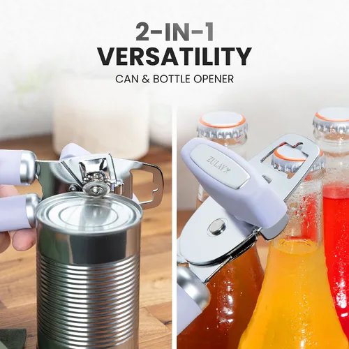 Vista 7 de Zulay Kitchen Abrelatas manual de acero inoxidable resistente con abridor de botellas, abrelatas manual a prueba de óxido con perilla giratoria