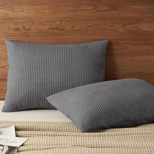 Vista 9 de PHF Funda de almohada 100% algodón con tejido de gofre, 22 x 22 pulgadas, sin relleno, paquete de 2 elegantes fundas de almohada cuadradas