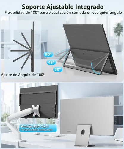 Vista 10 de Monitor portátil inalámbrico para portátil con batería, 15.6" 1080P IPS Negro