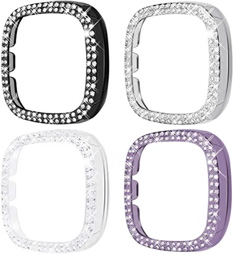 Vista 8 de Funda protectora brillante compatible con Fitbit Versa 3/Sense, marco de parachoques de diamantes de imitación de cristal brillante para mujer