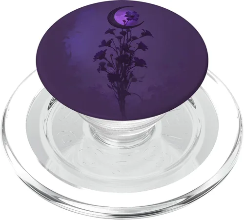 Vista 8 de Boho Moon Wildflower Floral sobre fondo morado oscuro PopSockets intercambiables PopGrip