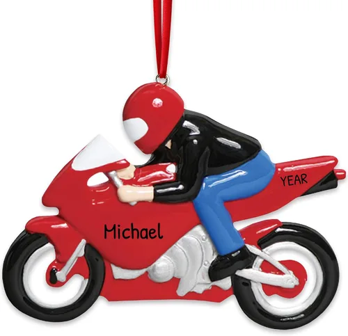 Vista 6 de Adorno de Navidad personalizado para motocicleta 2024 – Carreras de pista de tierra, bicicleta, decoración de vehículos, Papá Noel motorista